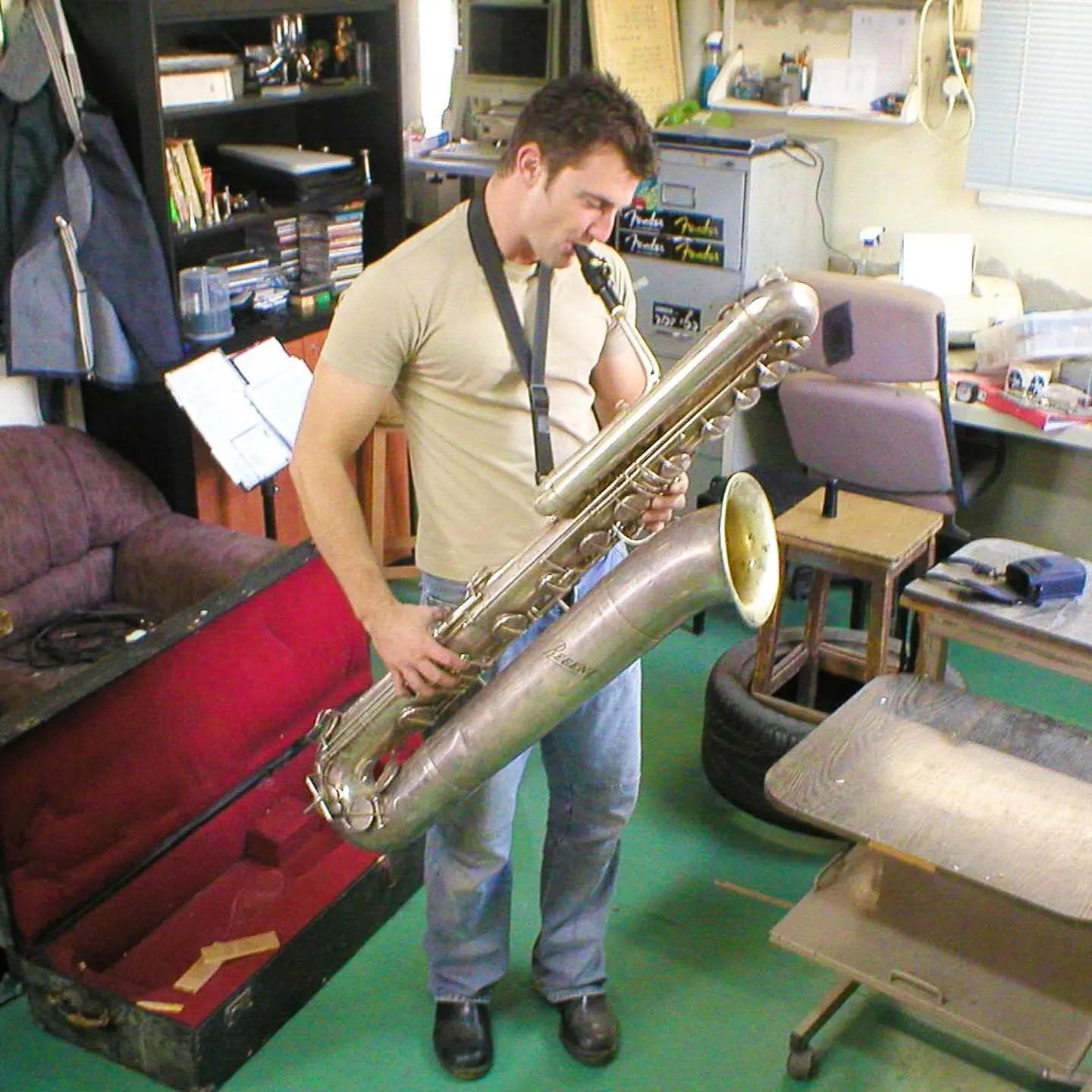 George Kash playing bass saxophone with the Israel Defence Forces Band